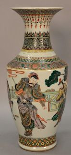 Famille rose baluster vase with painted warriors and scholars.  ht. 17 1/2in.