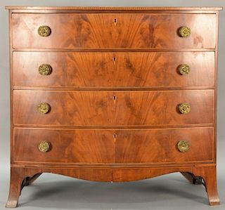 Federal mahogany bowfront chest with original brass line inlay, all set on bracket feet, circa 1790. ht. 38 3/4in., case wd. 40in.