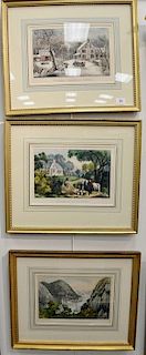 Currier & Ives, four hand colored lithographs, American Homestead Winter, sight size 9 1/2" x 13 1/2"; Summer in the Country, sight ...