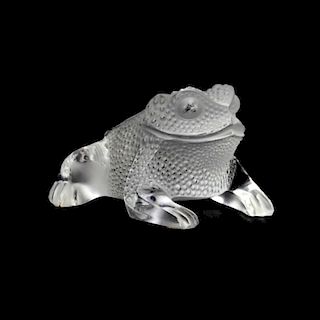 Lalique France Crystal Bull Frog Paperweight