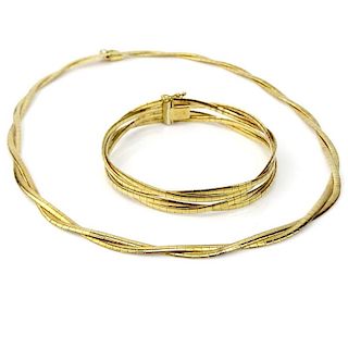 Vintage Italian 14 Karat Yellow Gold Necklace and Bracelet Suite.