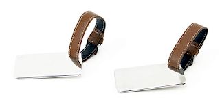 Two Mont Blanc Silver Tone Luggage Tags With Leather Straps.