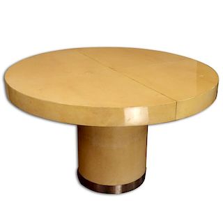 Karl Springer style Lacquered Goatskin Extension Pedestal Dining Table