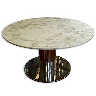 Mid Century Modern Brueton or Brueton style Marble Top Table on Chrome Pedestal Base
