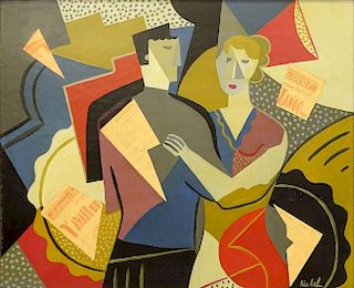 Helene Riedel, German (1901 - ) Oil and Collage on Artist Board "Tango"
