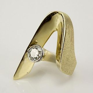 Lady's Retro Approx. .95 Carat Round Brilliant Cut Diamond and 14 Karat Yellow Gold Ring