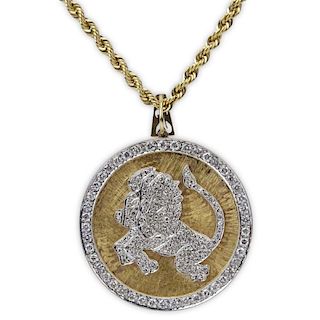 Vintage Approx. 6.50 Carat Round Brilliant Cut Diamond and 14 Karat Yellow Gold "Leo" Pendant Necklace