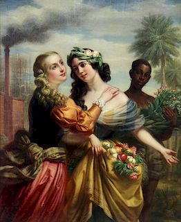 19th C. Oil on Canvas. Two Woman