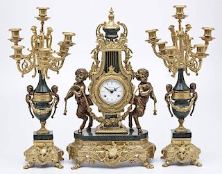 Brevettato Gilt Brass and Marble Garniture Set