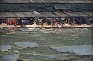HAMMOND, Arthur J. Oil on Wood. "Laundry Barges"