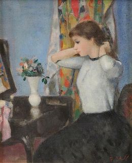 GALL, Francois. Oil on Canvas. Girl at Vanity.
