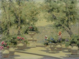 GISSON, Andre. Oil on Canvas. Figure in a Garden.