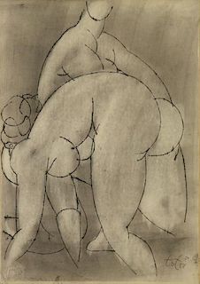 TOT, Amerigo. Ink Drawing on Paper. Two Nudes.