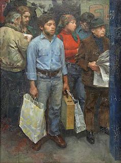 GINSBURG, Max. Waiting for the Subway. Oil on