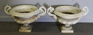 Pair of Antique Cast Iron Handled Urns.