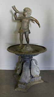 Bronze Figural Fountain With Swan Base.