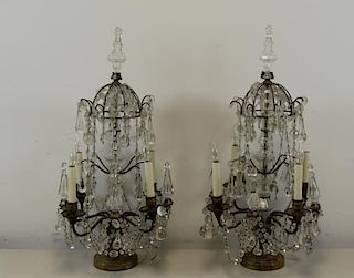 Pair of Fine Quality Gilt Metal and Crystal