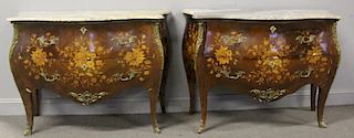 Pair of Louis XV Style Parquetry Inlaid Marbletop