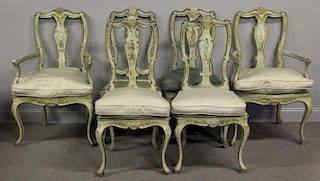 Set of 6 Antique Italian Paint Decorated Chairs.