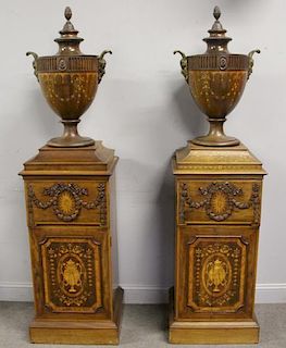 Pair Of George III Mahogany Pedestal Urns ?