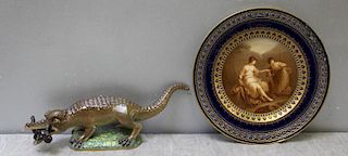 MEISSEN. Crocodile & A Reticulated Portrait Plate