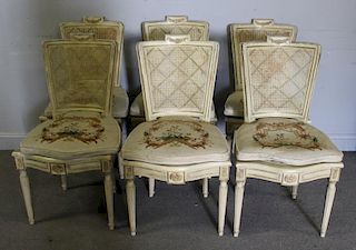 Set of 6 Louis XV1 Caned Chairs With Needlepoint