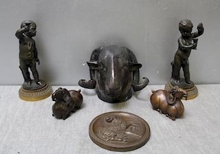 Antique Bronze Grouping Including a Pair of Putti.