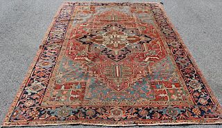 Antique And Finely Woven Roomsize Heriz Carpet