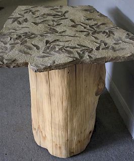 Vintage Fossil Top Tree Trunk Base Table.