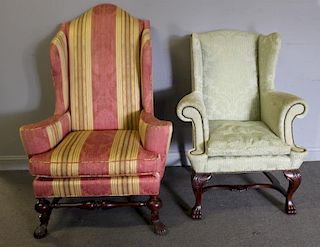 BAKER, 2 Signed Upholstered Wing Chairs