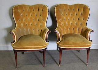 A Pair Of Art Deco Heart back Upholstered Chairs .