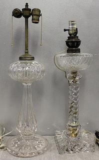 2 Baccarat Quality Turned Glass Oil Lamps