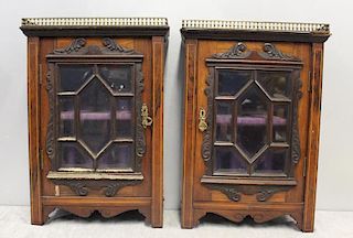 Pair Of Antique Rosewood Vitrines With Brass