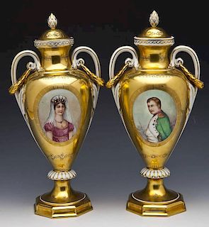 Pair Dresden Portrait Vases