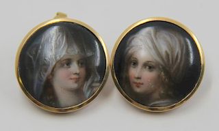 JEWELRY. Pair of Gold Mounted Portrait Plaques as
