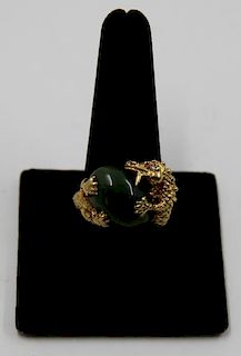 JEWELRY. 18kt Gold, Jade, and Diamond Ring.