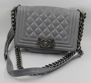 Small Chanel Le Boy Quilted Grey Purse.