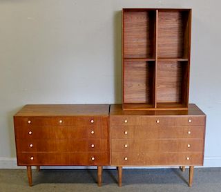 Midcentury Danish Pair of Chests with Bookcase.