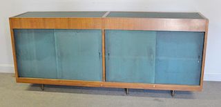 Midcentury Two Sided Textured Glass Sideboard.