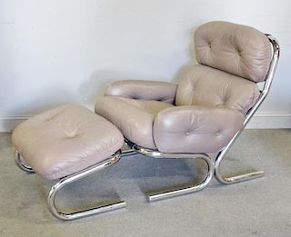 Upholstered Chrome Lounge Chair & Ottoman.