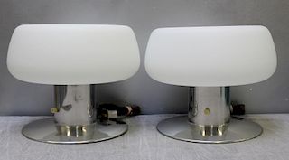 Midcentury Pair of Chrome Laurel Table Lamps.