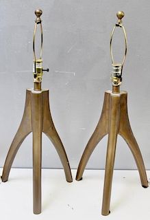Modern Pair of Three Leg Bronze Table Lamps.