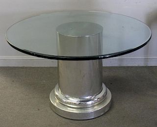 Midcentury Chrome Pedestal Table with Glass Top.