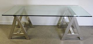 Modern Ralph Lauren Chrome Sawhorse Desk.
