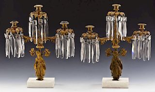 Pair Brass and Marble Figural Candelabras