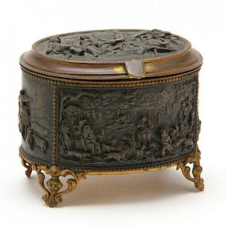 Small French Bronze Jewelry Casket, A.B. Paris