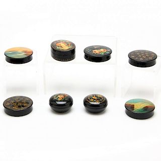 Eight Russian Lacquered Trinket Boxes