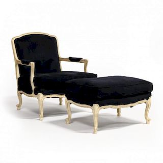Louis XV Style Oversized Fauteuil and Ottoman