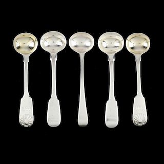 Five 19th Century English Silver Master Salt Spoons