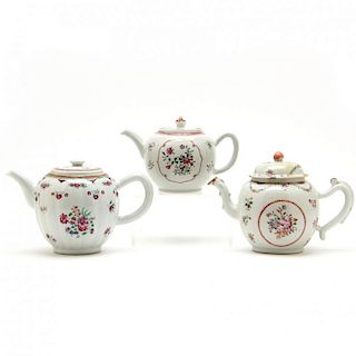 Three Antique Chinese Export Teapots